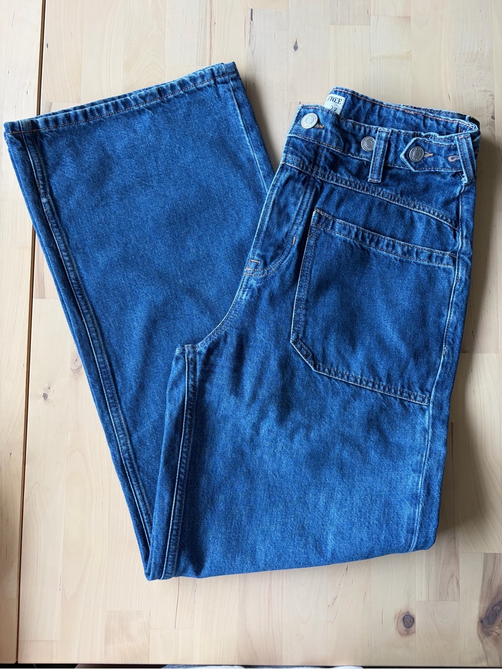 Free People Women's Dark Blue Wide Leg Jeans